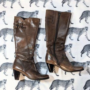 Clarks Brown Leather Tall Heeled Boot 6.5